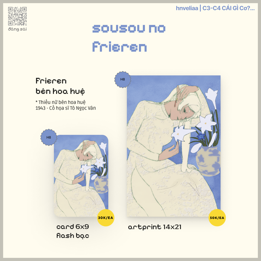 Artprint 14x21cm + card flash Frieren bên hoa huệ